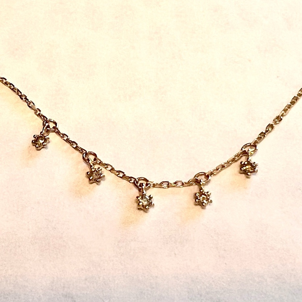 18k solid yellow gold diamond station necklace 16inches